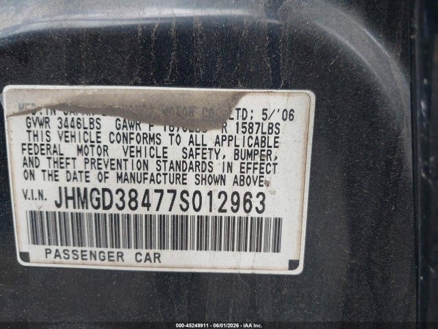 Aukcja sprzedaży 2007 Honda Fit, vin: JHMGD38477S012963, numer aukcji: 45249911