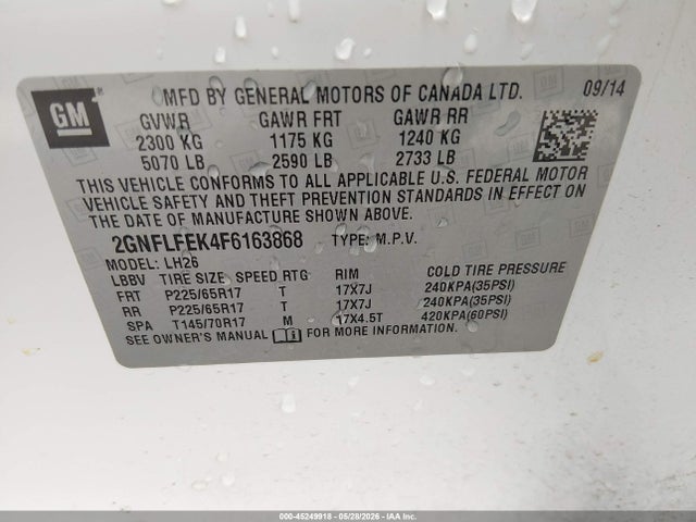Chevrolet EQUINOX 1LT 2015 2GNFLFEK4F6163868 Image 9