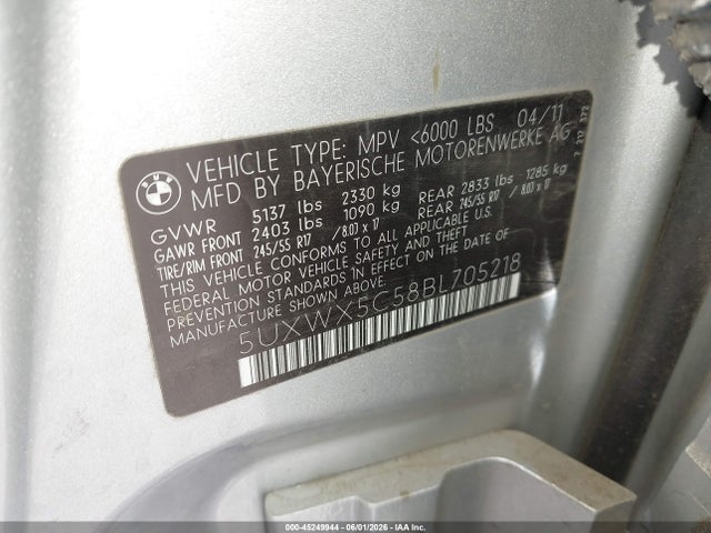Aukcja sprzedaży 2011 Bmw X3 Xdrive28i, vin: 5UXWX5C58BL705218, numer aukcji: 45249944