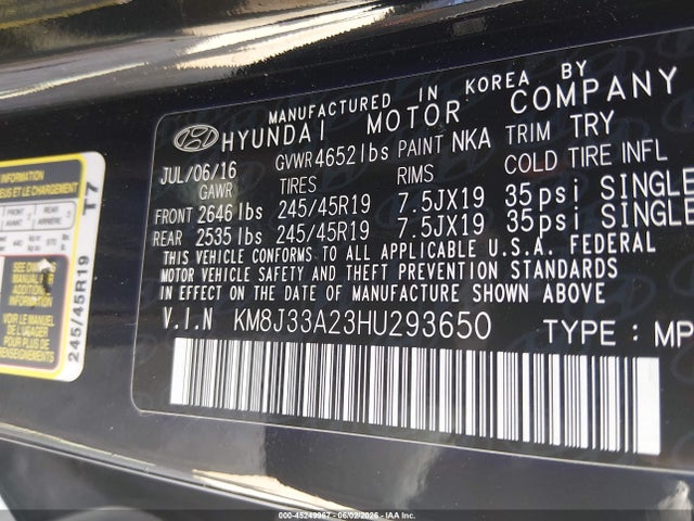 2017 Hyundai Tucson Sport მანქანა იყიდება აუქციონზე, vin: KM8J33A23HU293650, აუქციონის ნომერი: 45249967