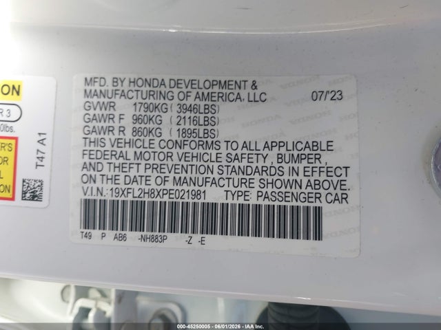 45250005 :رقم المزاد ، 19XFL2H8XPE021981 vin ، 2023 Honda Civic Sport مزاد بيع