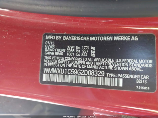 Aukcja sprzedaży 2016 Mini Hardtop Cooper, vin: WMWXU1C59G2D08329, numer aukcji: 45250042