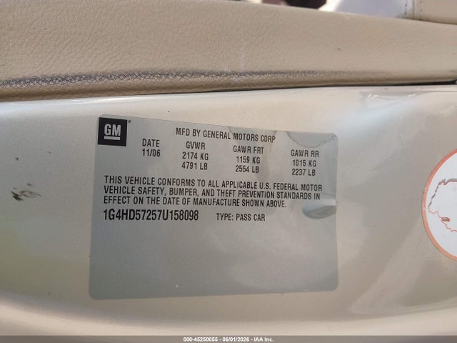 Продажа на аукционе авто 2007 Buick Lucerne Cxl, vin: 1G4HD57257U158098, номер лота: 45250055