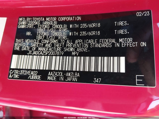 Продажа на аукционе авто 2023 Lexus Nx 250, vin: JTJADCAZ5P2007819, номер лота: 45250058