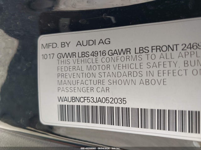 45250068 :رقم المزاد ، WAUBNCF53JA052035 vin ، 2018 Audi A5 2.0t Premium مزاد بيع