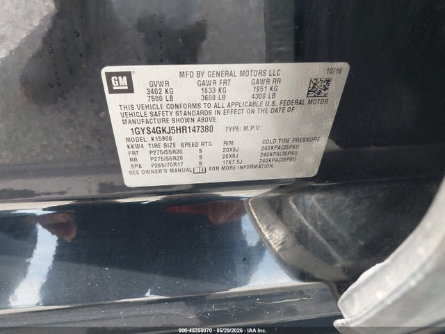 Aukcja sprzedaży 2017 Cadillac Escalade Esv Standard, vin: 1GYS4GKJ5HR147380, numer aukcji: 45250070
