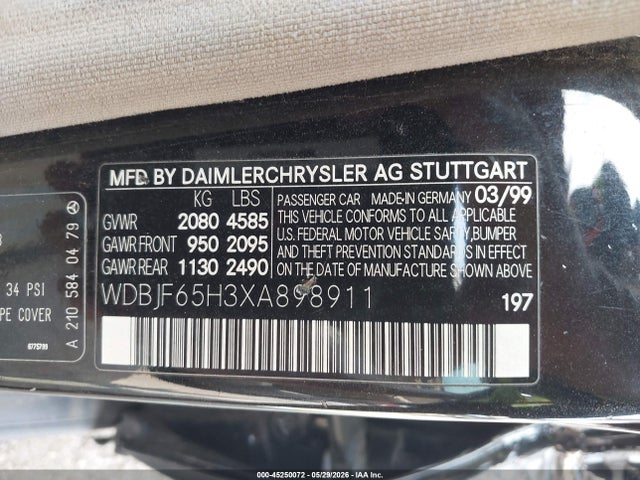Продаж на аукціоні авто 1999 Mercedes-benz E 320, vin: WDBJF65H3XA898911, номер лоту: 45250072