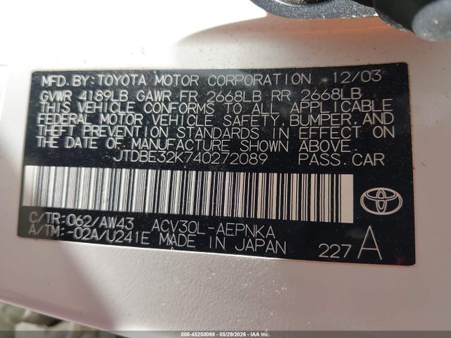 Продажа на аукционе авто 2004 Toyota Camry Le, vin: JTDBE32K740272089, номер лота: 45250098