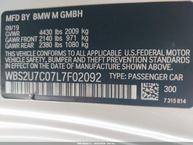 BMW M2 Competition 2020 WBS2U7C07L7F02092 Image 9