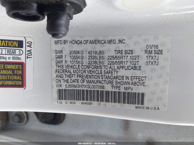 5J6RM3H7XGL007068 Honda Cr-v Ex-l