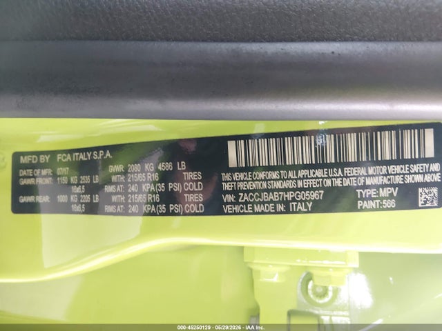 Aukcja sprzedaży 2017 Jeep Renegade Sport 4x4, vin: ZACCJBAB7HPG05967, numer aukcji: 45250129