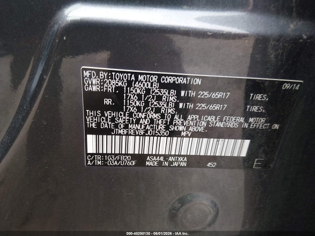 Aukcja sprzedaży 2015 Toyota Rav4 Le, vin: JTMBFREV8FJ015350, numer aukcji: 45250130