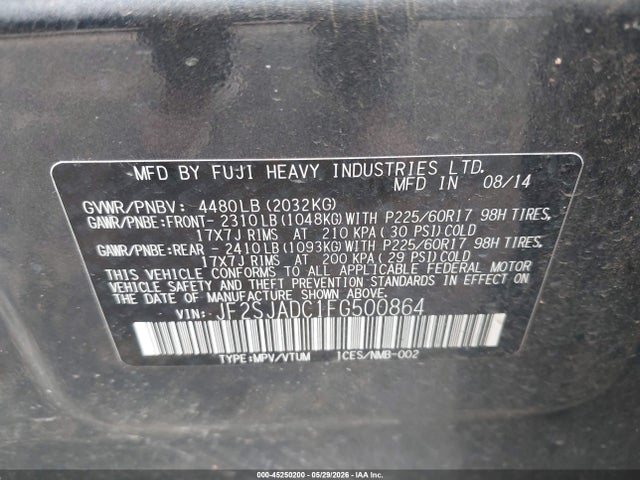45250200 :رقم المزاد ، JF2SJADC1FG500864 vin ، 2015 Subaru Forester 2.5i Premium مزاد بيع