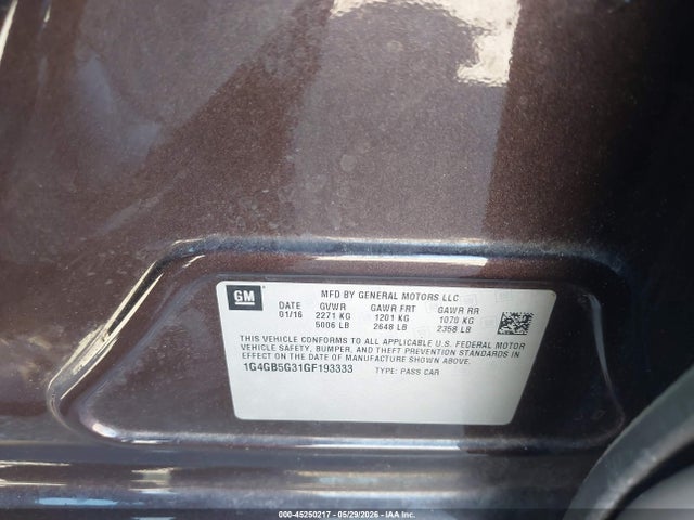 2016 Buick Lacrosse Leather მანქანა იყიდება აუქციონზე, vin: 1G4GB5G31GF193333, აუქციონის ნომერი: 45250217