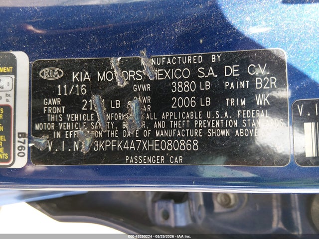 Aukcja sprzedaży 2017 Kia Forte Lx, vin: 3KPFK4A7XHE080868, numer aukcji: 45250224