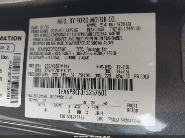 Продаж на аукціоні авто 2015 Ford Mustang Gt Premium, vin: 1FA6P8CF3F5357601, номер лоту: 45250244