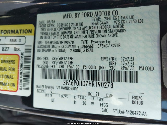 3FA6P0HD7HR190278 Ford FUSION SE