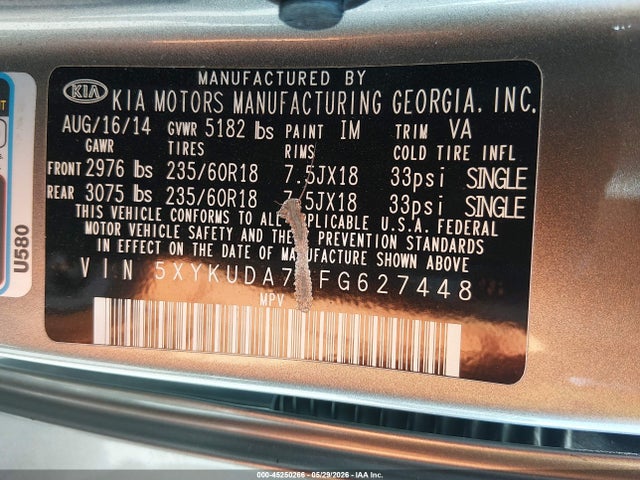 KIA Sorento Ex V6 2015 5XYKUDA76FG627448 Image 9