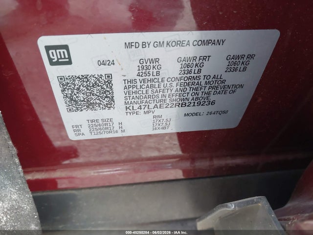 45250284 :رقم المزاد ، KL47LAE22RB219236 vin ، 2024 Buick Envista Preferred Fwd مزاد بيع