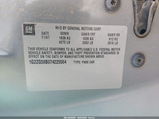Продаж на аукціоні авто 2007 Pontiac G6, vin: 1G2ZG58B074225564, номер лоту: 45250293
