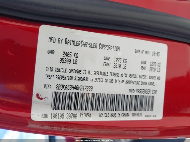 Aukcja sprzedaży 2006 Dodge Charger Rt, vin: 2B3KA53H46H247239, numer aukcji: 45250314