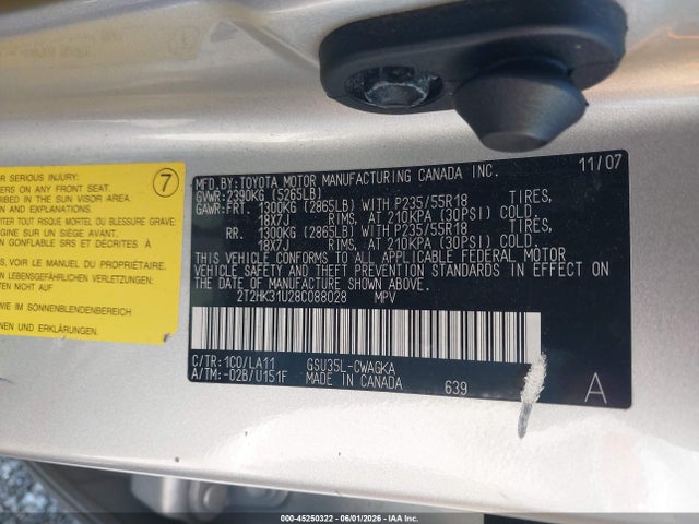 Продаж на аукціоні авто 2008 Lexus Rx 350, vin: 2T2HK31U28C088028, номер лоту: 45250322
