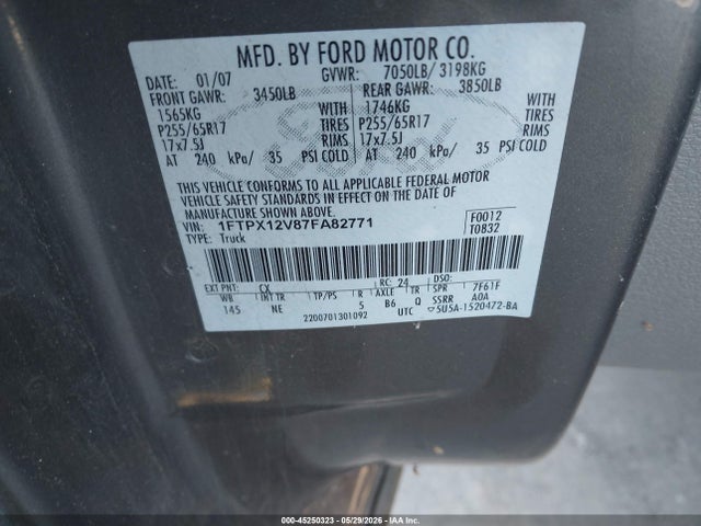 Aukcja sprzedaży 2007 Ford F-150 Lariat/stx/xl/xlt, vin: 1FTPX12V87FA82771, numer aukcji: 45250323