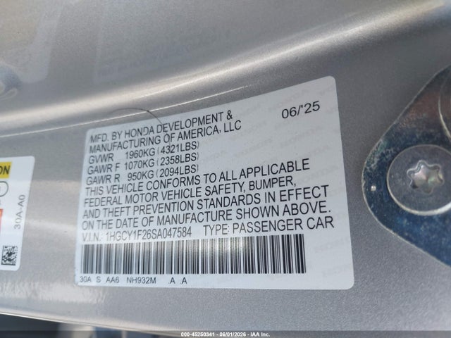 Honda ACCORD LX 2025 1HGCY1F26SA047584 Image 9
