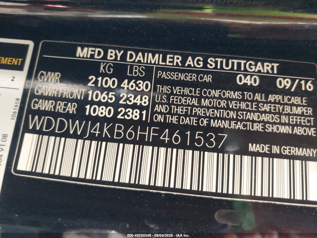 Aukcja sprzedaży 2017 Mercedes-benz C 300 4matic, vin: WDDWJ4KB6HF461537, numer aukcji: 45250349