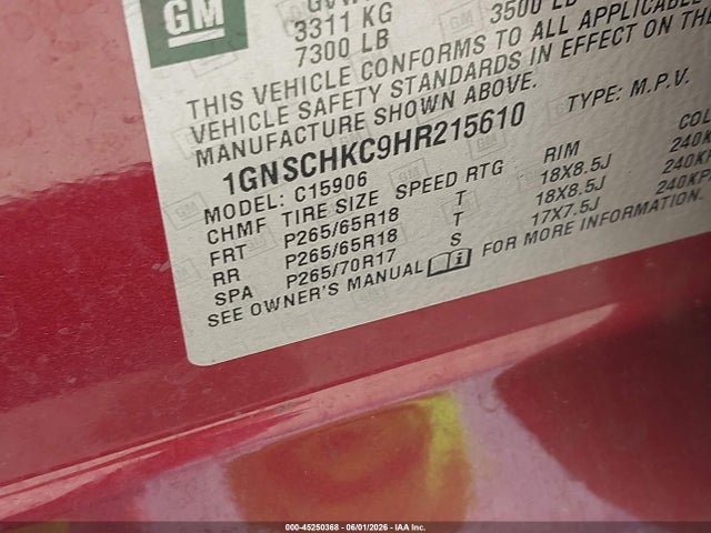 Chevrolet Suburban Lt 2017 1GNSCHKC9HR215610 Image 9