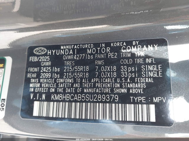 Продаж на аукціоні авто 2025 Hyundai Kona Sel, vin: KM8HBCAB5SU289379, номер лоту: 45250369