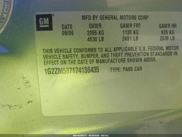 Продажа на аукционе авто 2007 Pontiac G6 Gtp, vin: 1G2ZM587174130435, номер лота: 45250373