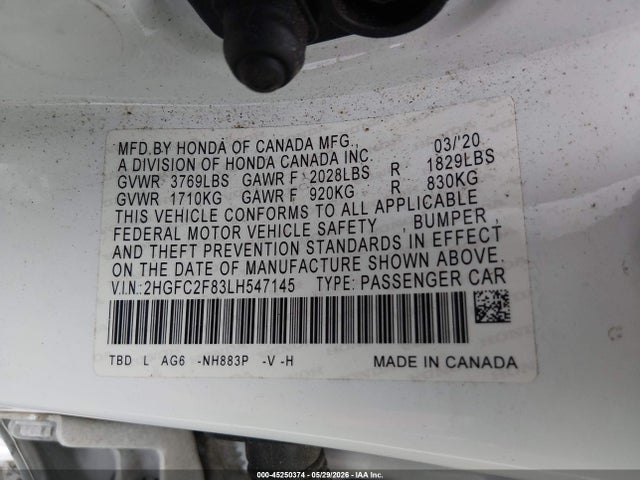 2HGFC2F83LH547145 Honda Civic Sport