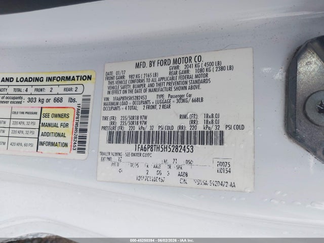 Aukcja sprzedaży 2017 Ford Mustang Ecoboost, vin: 1FA6P8TH5H5282453, numer aukcji: 45250394