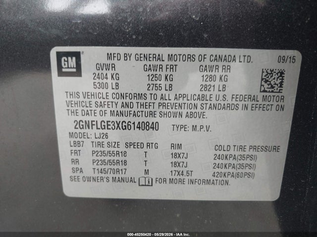 Chevrolet Equinox Ltz 2016 2GNFLGE3XG6140840 Image 9