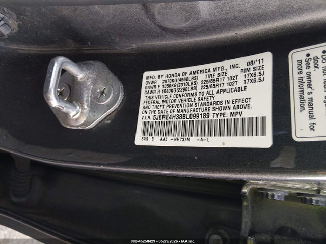 2011 Honda Cr-v Lx მანქანა იყიდება აუქციონზე, vin: 5J6RE4H38BL099189, აუქციონის ნომერი: 45250429