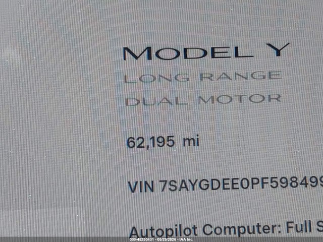 Продажа на аукционе авто 2023 Tesla Model Y Awd/long Range Dual Motor All-wheel Drive, vin: 7SAYGDEE0PF598499, номер лота: 45250431