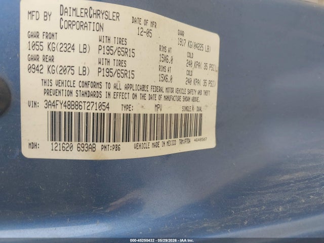 Продаж на аукціоні авто 2006 Chrysler Pt Cruiser, vin: 3A4FY48B86T271054, номер лоту: 45250432