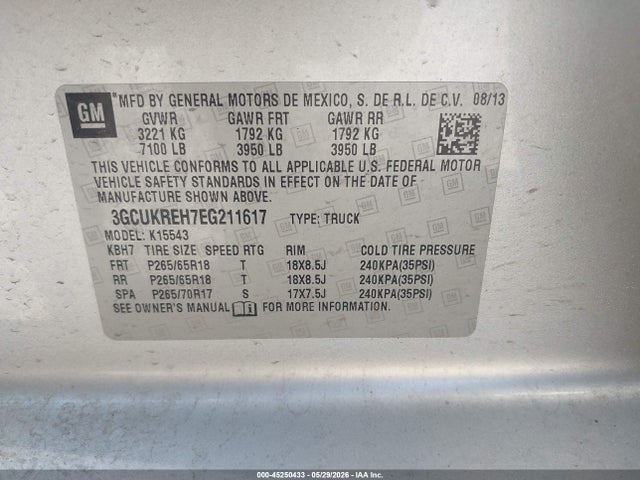 Aukcja sprzedaży 2014 Chevrolet Silverado 1500 1lt, vin: 3GCUKREH7EG211617, numer aukcji: 45250433