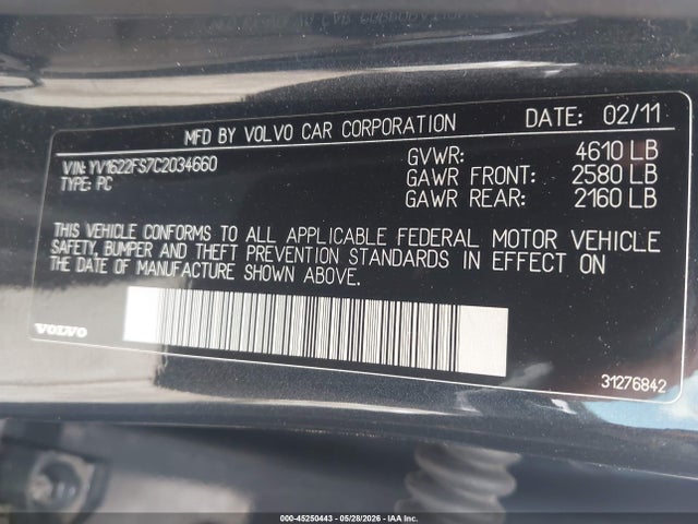 Продажа на аукционе авто 2012 Volvo S60 T5, vin: YV1622FS7C2034660, номер лота: 45250443