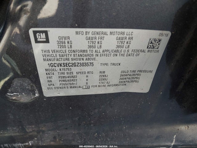 Chevrolet Silverado 1500 2lz 2016 1GCVKSEC2GZ303575 Image 9