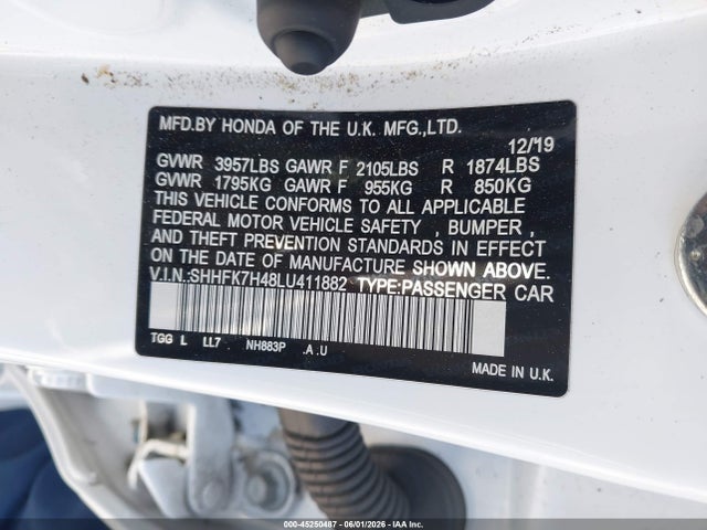 SHHFK7H48LU411882 Honda Civic Sport