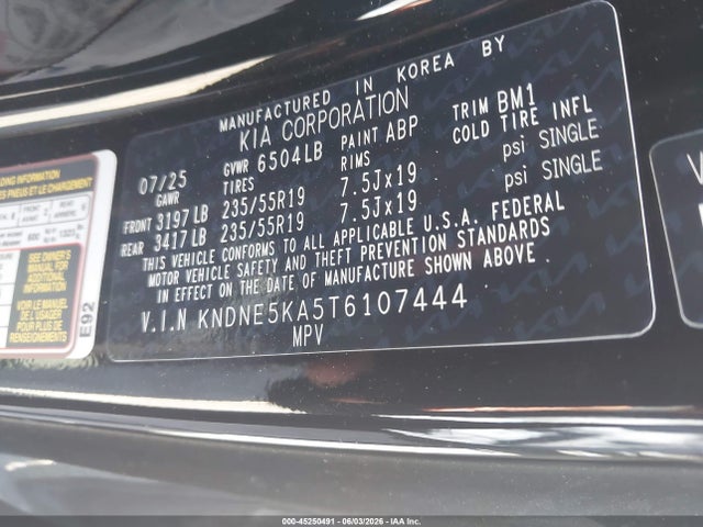 KNDNE5KA5T6107444 KIA Carnival Mpv Hybrid Sx