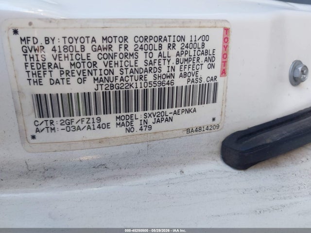 Aukcja sprzedaży 2001 Toyota Camry Le, vin: JT2BG22K110559646, numer aukcji: 45250500