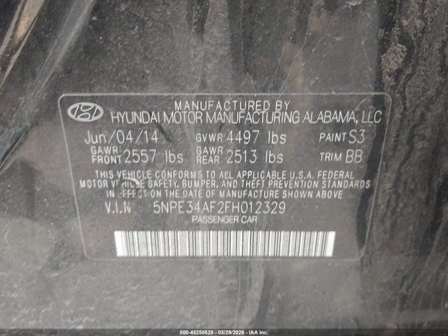 5NPE34AF2FH012329 Hyundai Sonata Limited