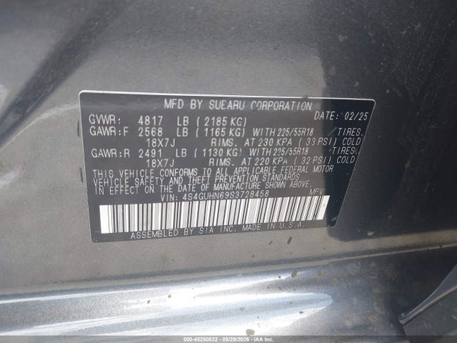 2025 Subaru Crosstrek Limited მანქანა იყიდება აუქციონზე, vin: 4S4GUHN69S3728458, აუქციონის ნომერი: 45250532