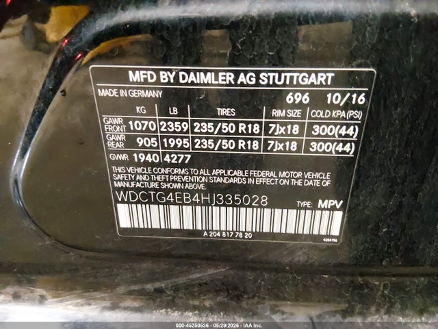WDCTG4EB4HJ335028 Mercedes-Benz GLA 250
