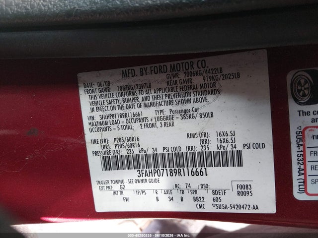 Продаж на аукціоні авто 2009 Ford Fusion Se, vin: 3FAHP07189R116661, номер лоту: 45250535