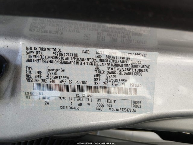 45250549 :رقم المزاد ، 1FADP3N28EL188626 vin ، 2014 Ford Focus Titanium مزاد بيع
