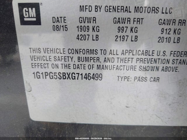 Продажа на аукционе авто 2016 Chevrolet Cruze Limited Ltz Auto, vin: 1G1PG5SBXG7146499, номер лота: 45250555